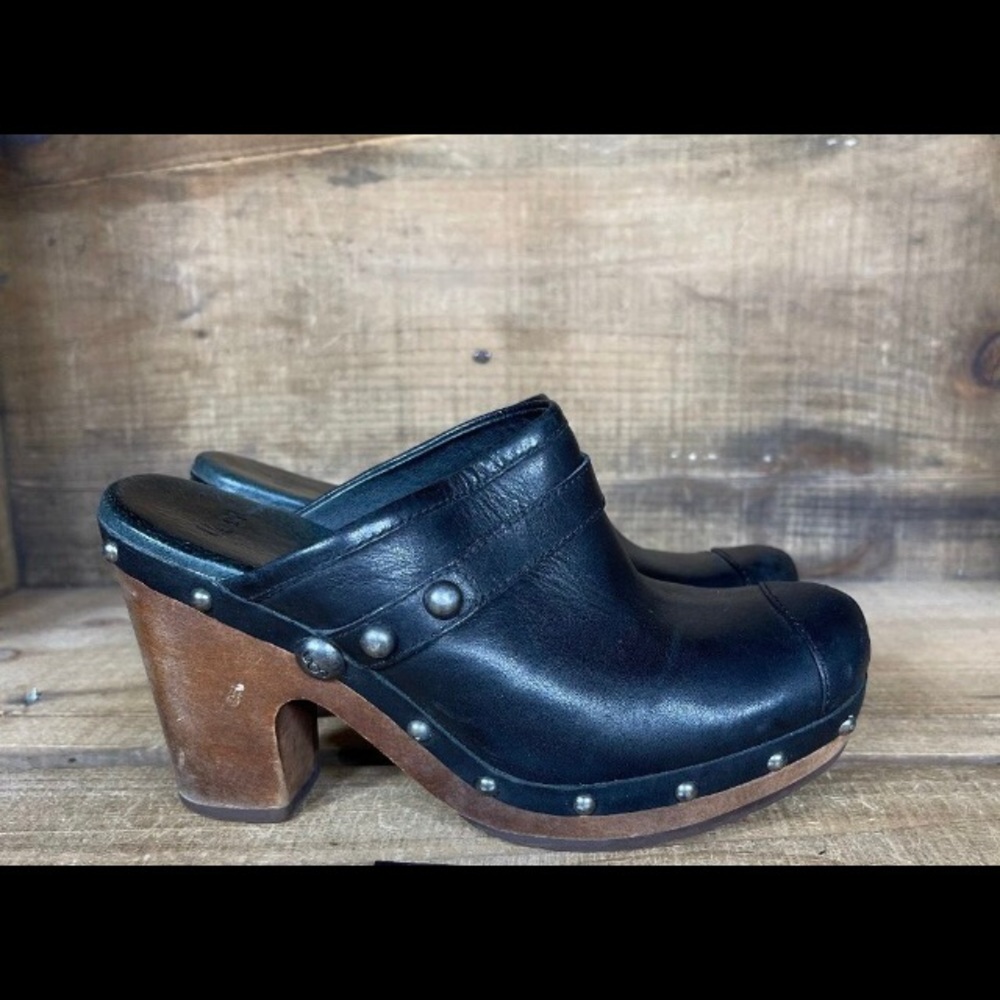 UGG Jolene Black Leather Mule Clogs